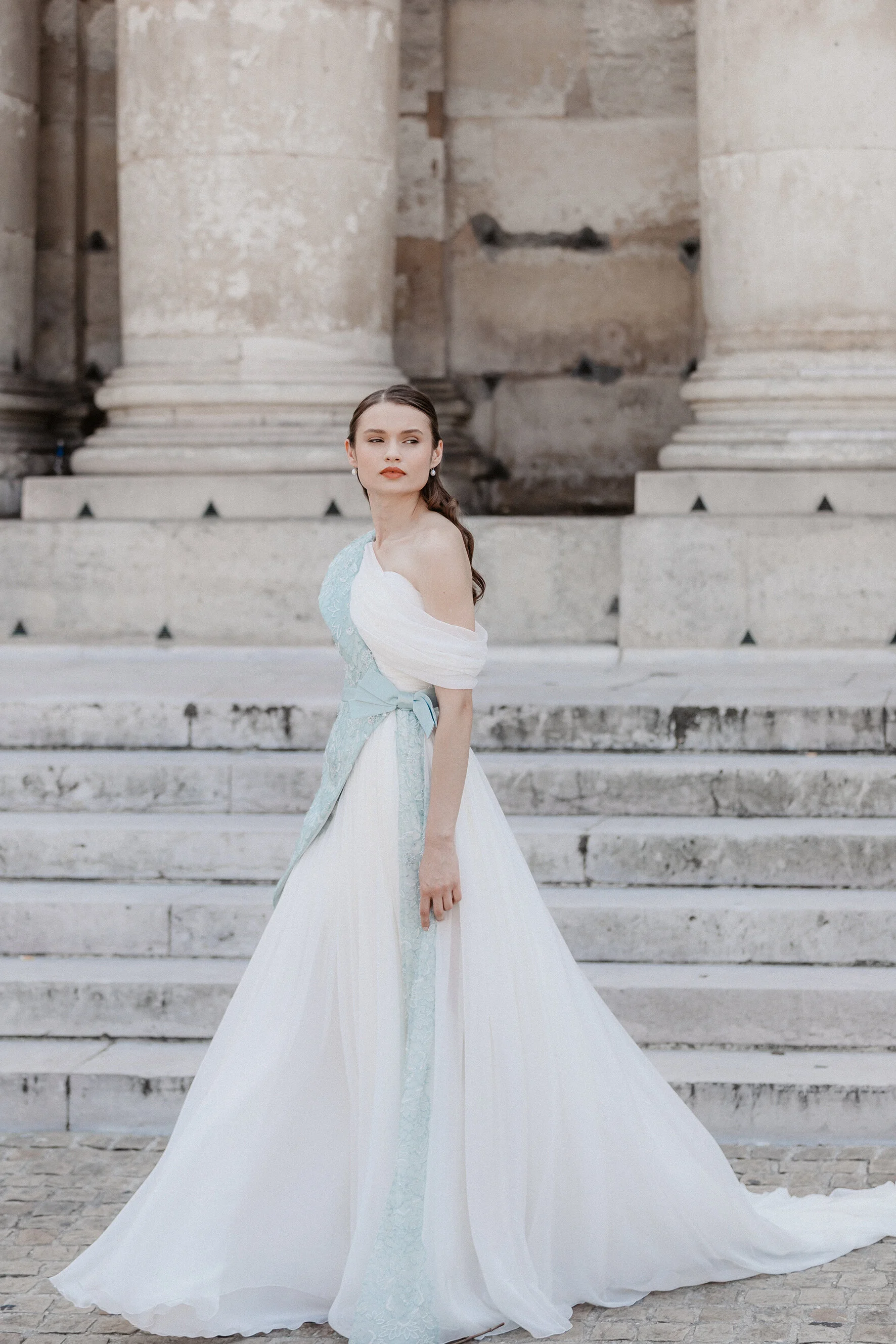 RASPAIL, asymmetrical and contrasting Haute-Coutre dress — DOCQUIN